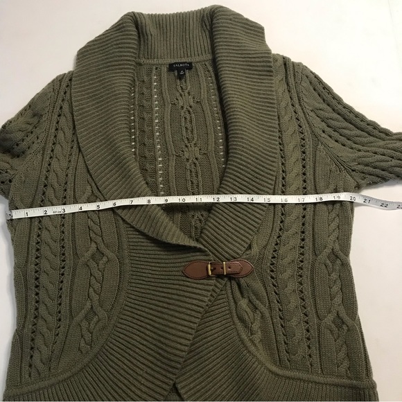 NWOT Talbots Green Buckle Cardigan Lambswool Blend Medium - Picture 3 of 7